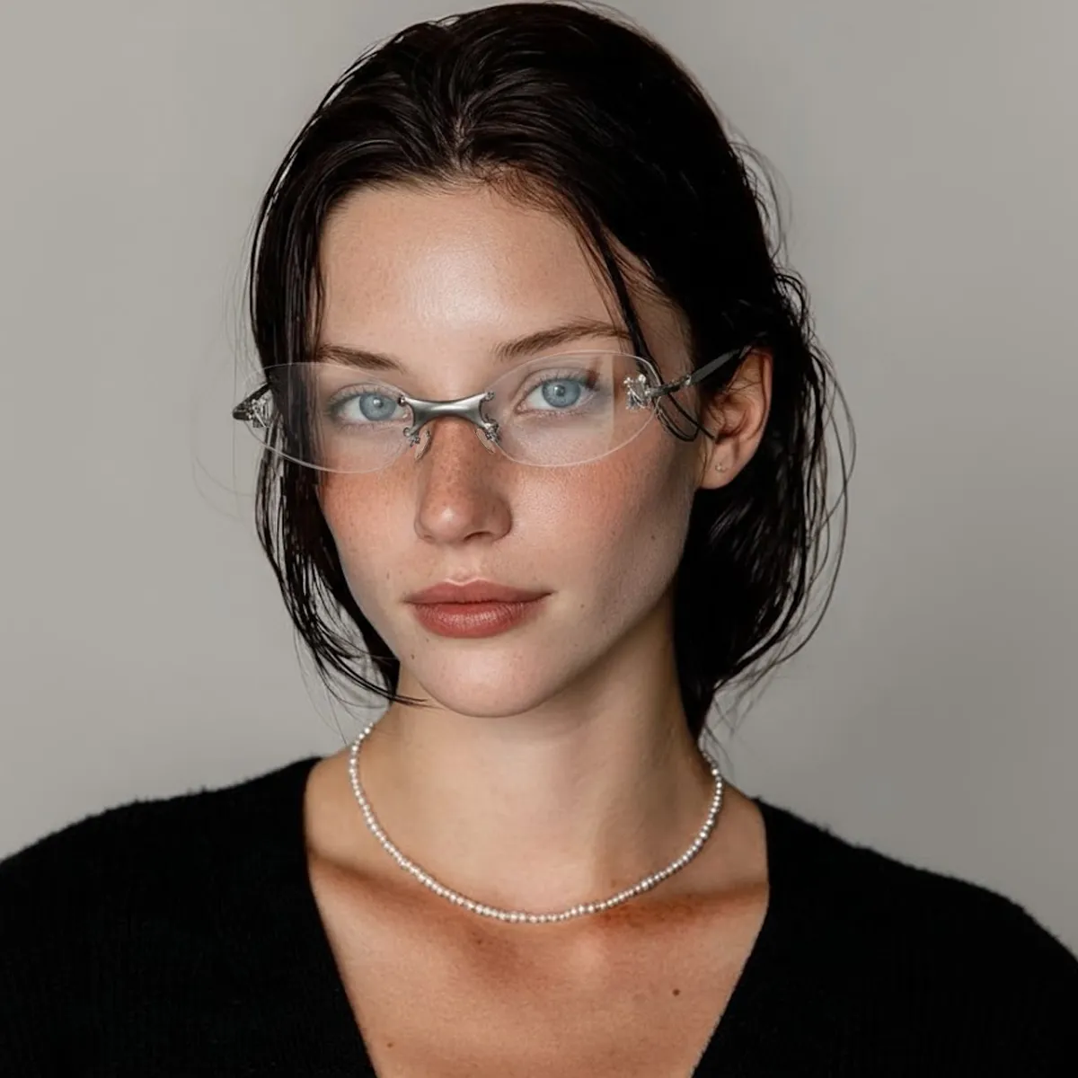 ガンメタルグレーのエンブレム付きオーバル01メガネ | 光学 | TIJN