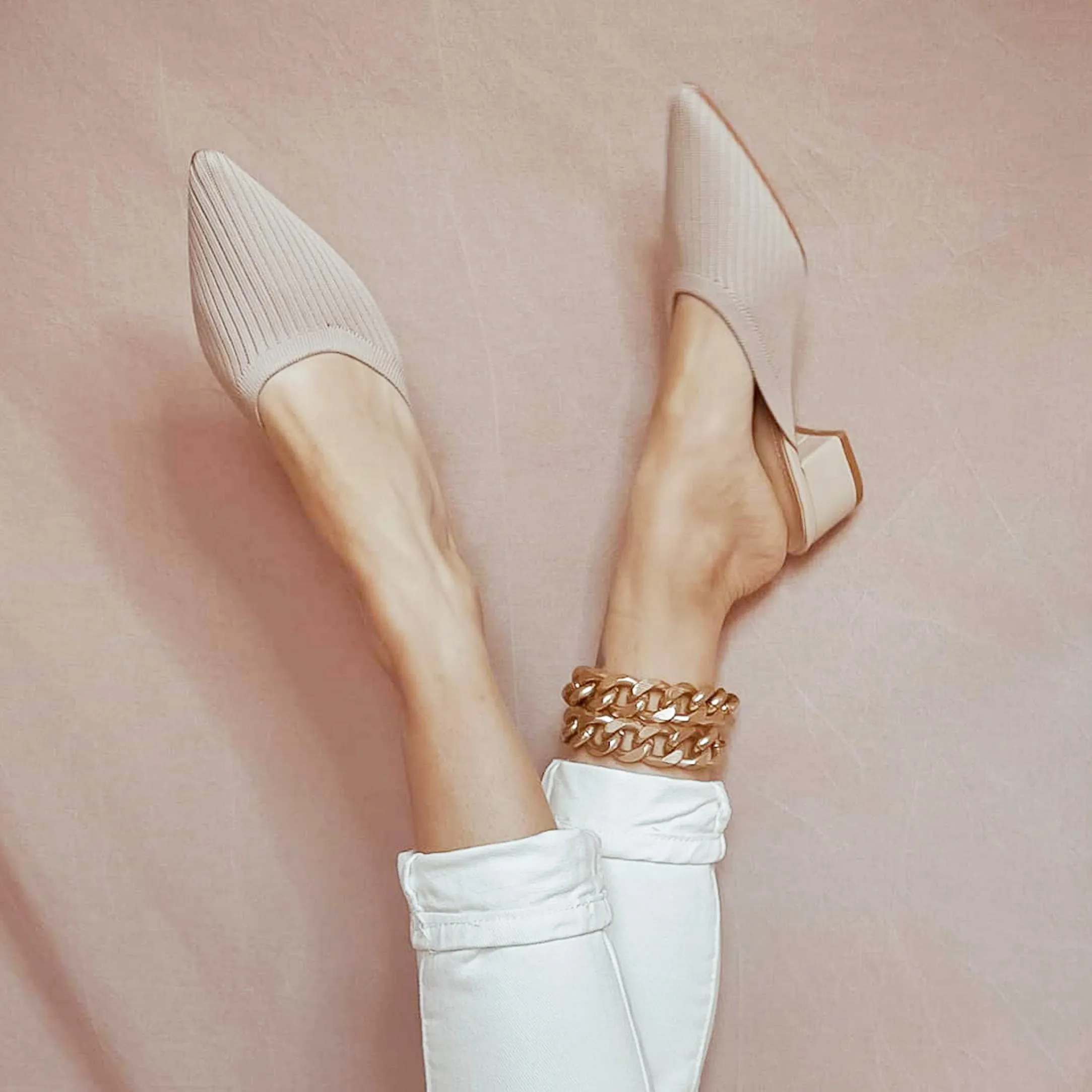 TIJN Heels,Pointed Toe Mules for Momen with Low Heel