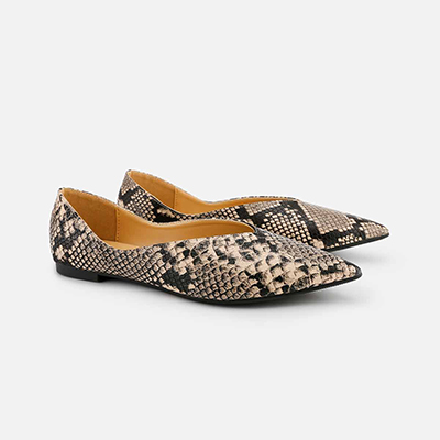 snake print pointed flats