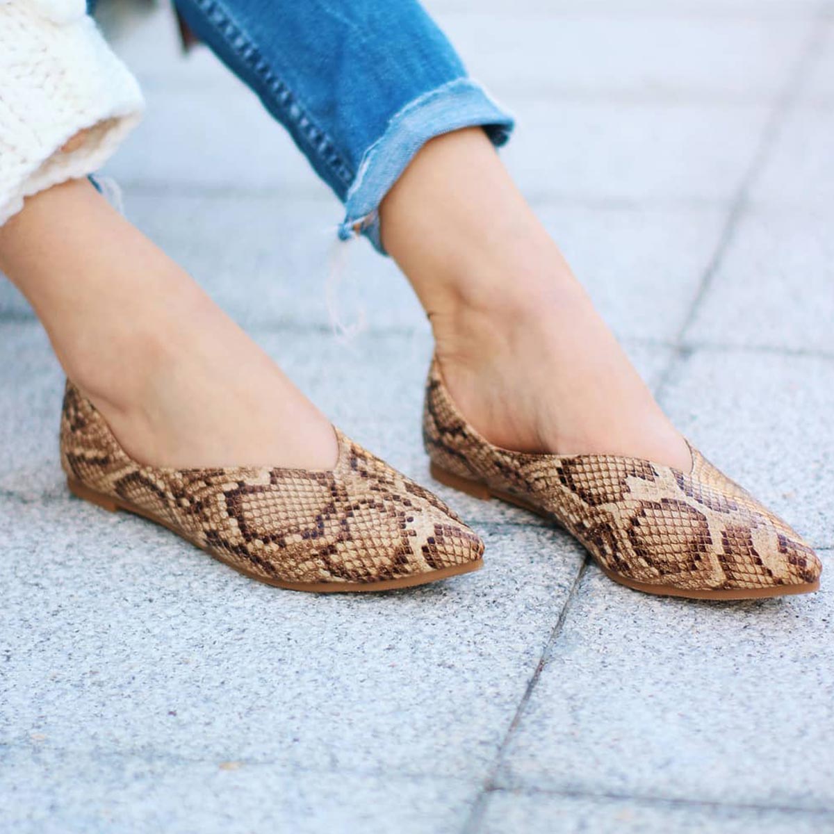 snake print pointed flats