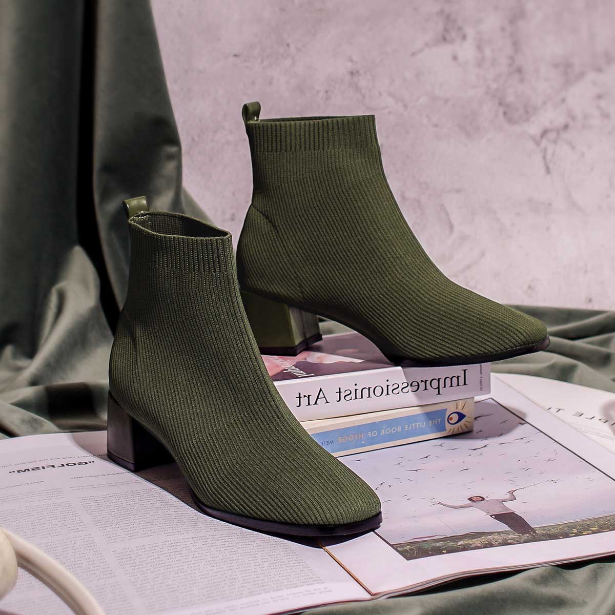 Olive green sock boots best sale