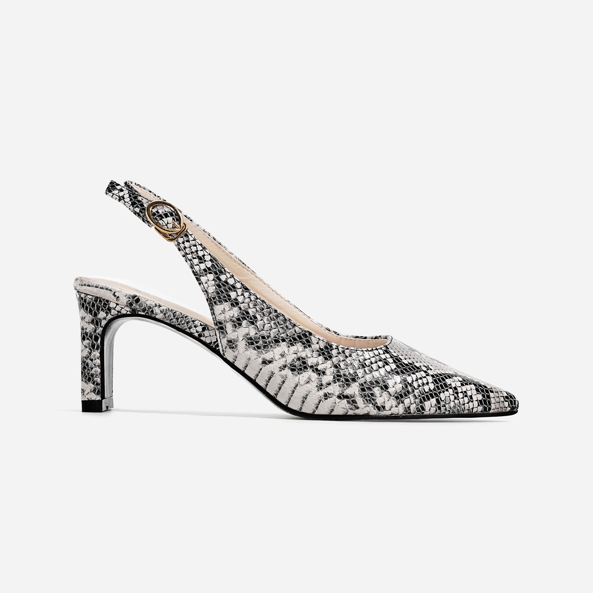 snake print slingback heels