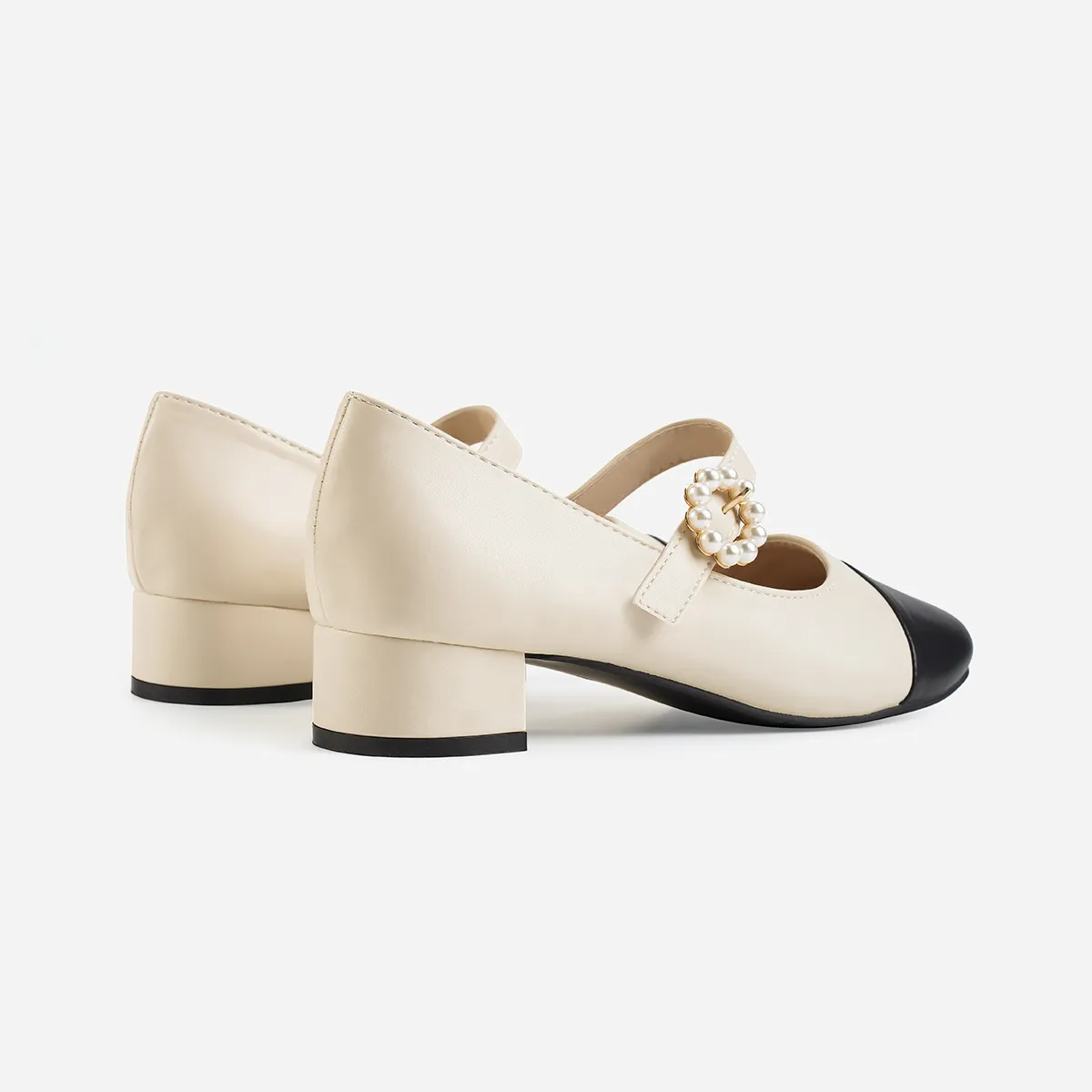 Arabella Women Mary Jane Shoes in Cream / Black, (Size 8) | Walkon | Tijn