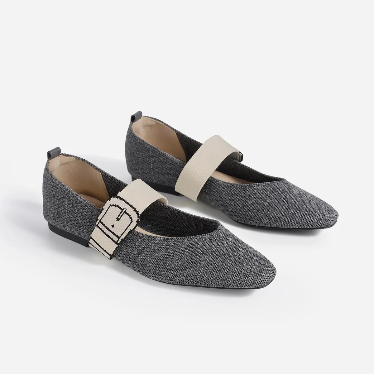 Larya Women Knitted Flats in Charcoal, (Size 9) | Walkon | TIJN, image size:1200x1200