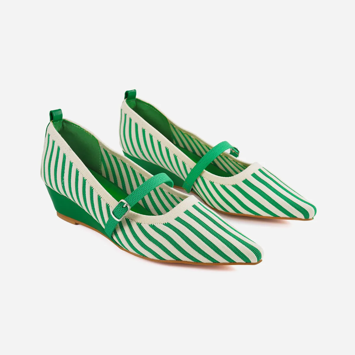 Cielle Women Wedge Heel in Green Stripes, (Size 9) | WalkOn | TIJN