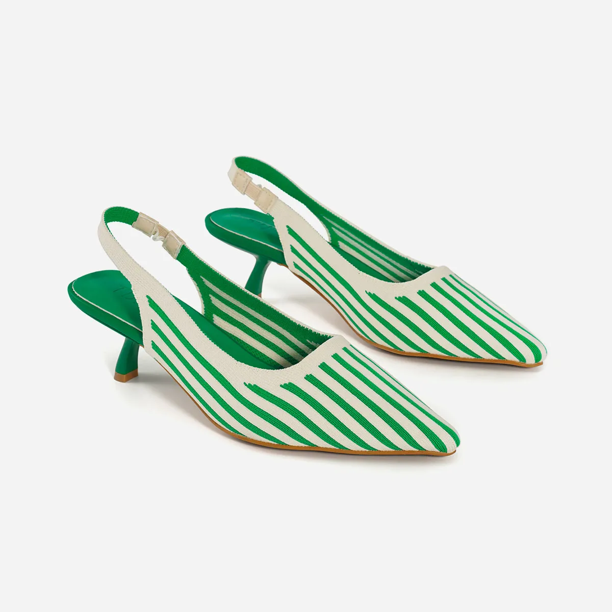 Orlena Women Kitten Heels in Green Stripes, (Size 8) | WalkOn | TIJN