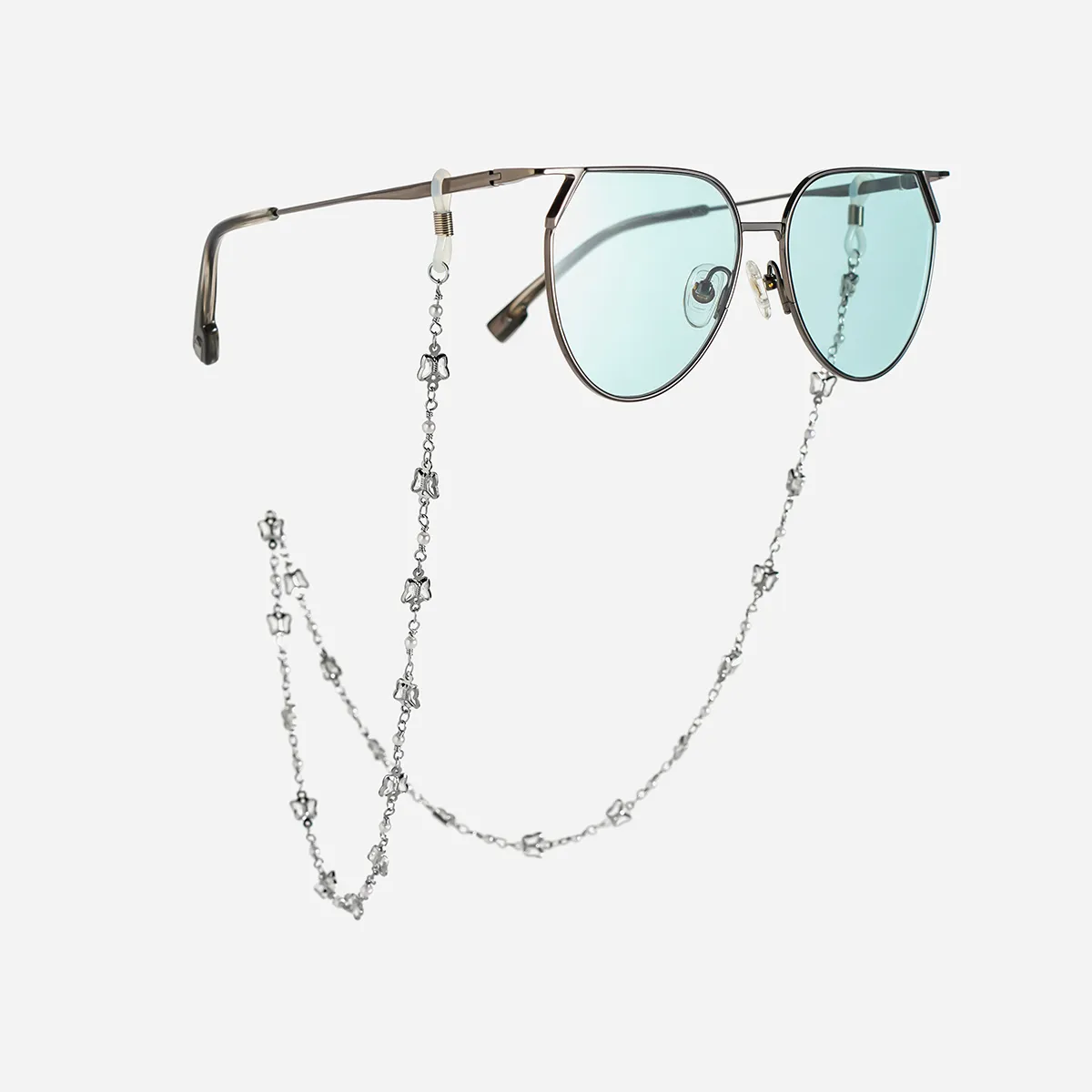 Silver eyewear chain with intricate design, perfect for keeping your glasses secure and stylish.