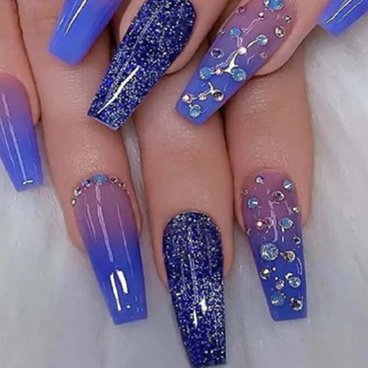 Starlit Blue Ombre Nail Design