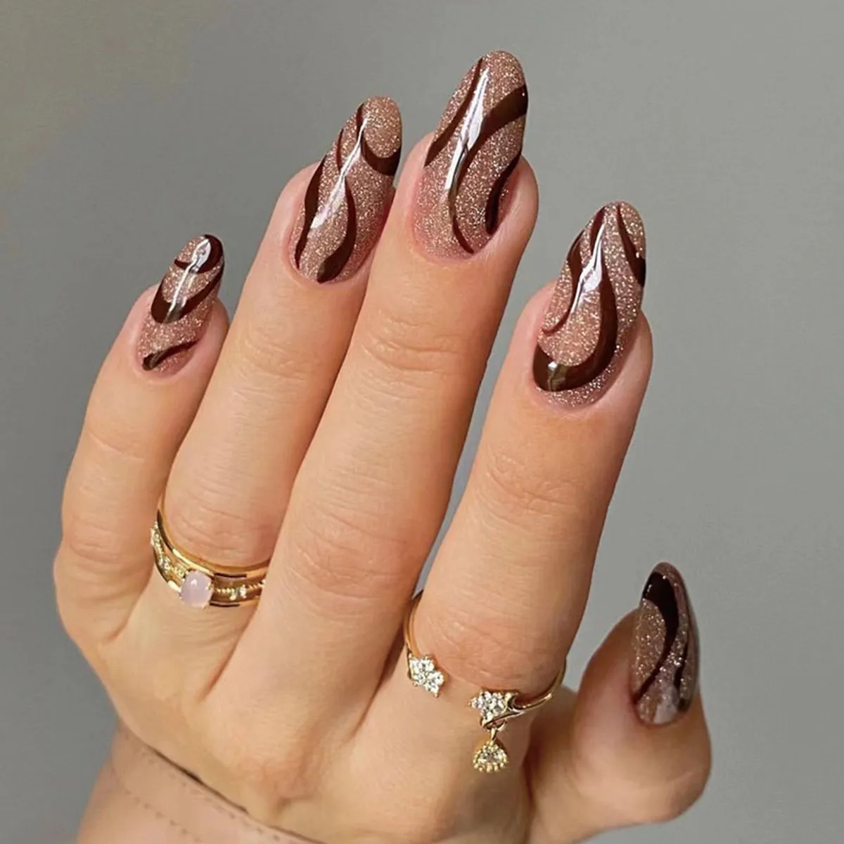 Brown Nails with Swirl Magic