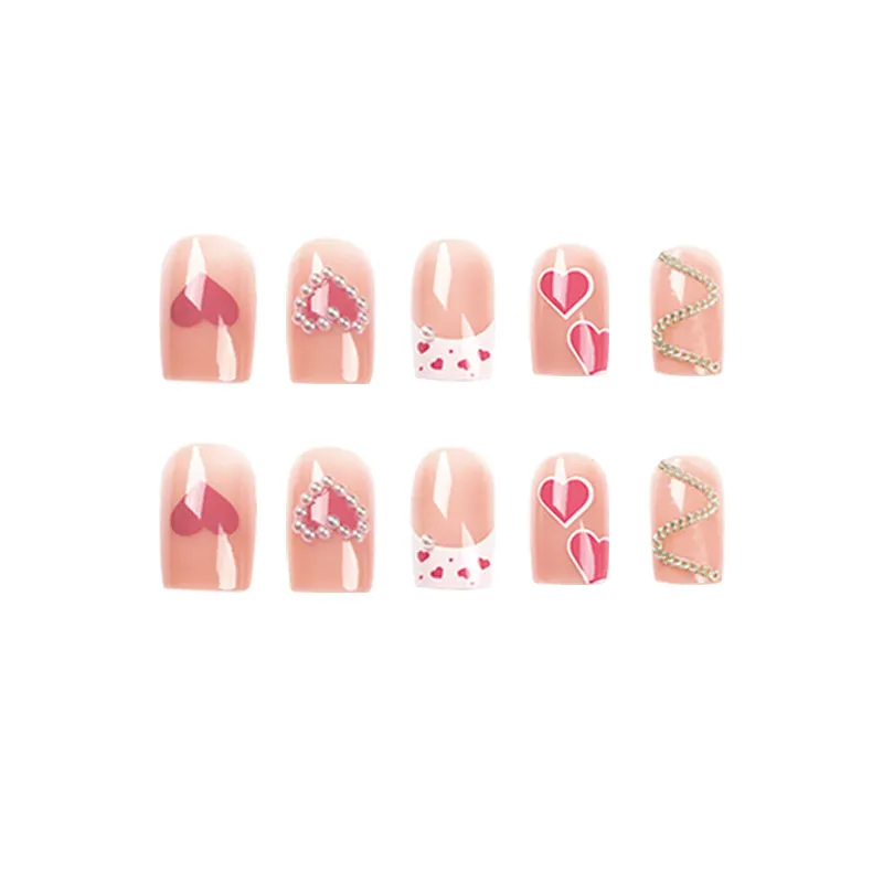 Flattering Heart Press-on Nails in Rose Pink