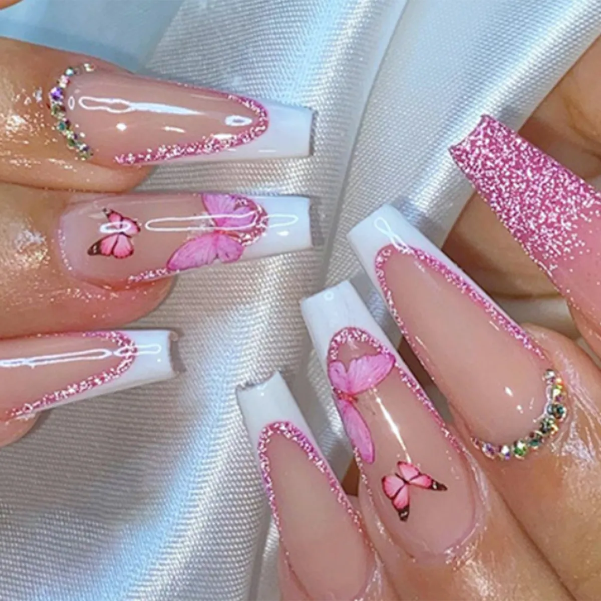 Pink and white nails best sale